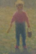 William Mason, a child on a beach, and a child on a lawn, two monogrammed oils, both unframed,