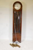 Art Deco, oak long case clock, with dome top. Silvered dial and chrome numbers, with pendulum &