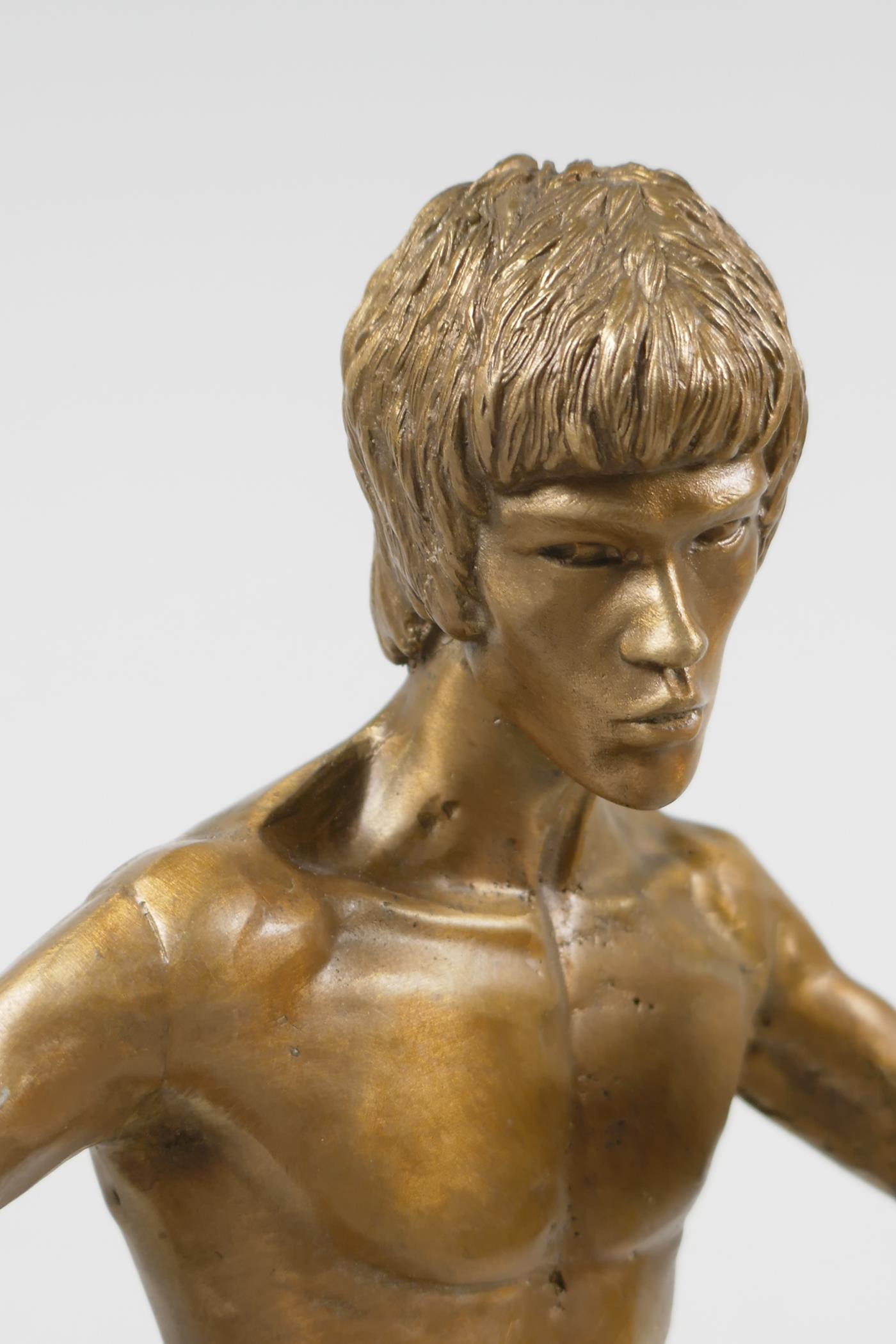 A gilt bronze figure of Bruce Lee, 13" high - Image 3 of 4