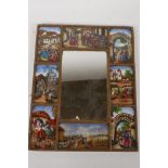 A pier glass mirror, surrounded by glass pictures of South American scenes. 10" x 12½"
