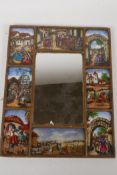 A pier glass mirror, surrounded by glass pictures of South American scenes. 10" x 12½"