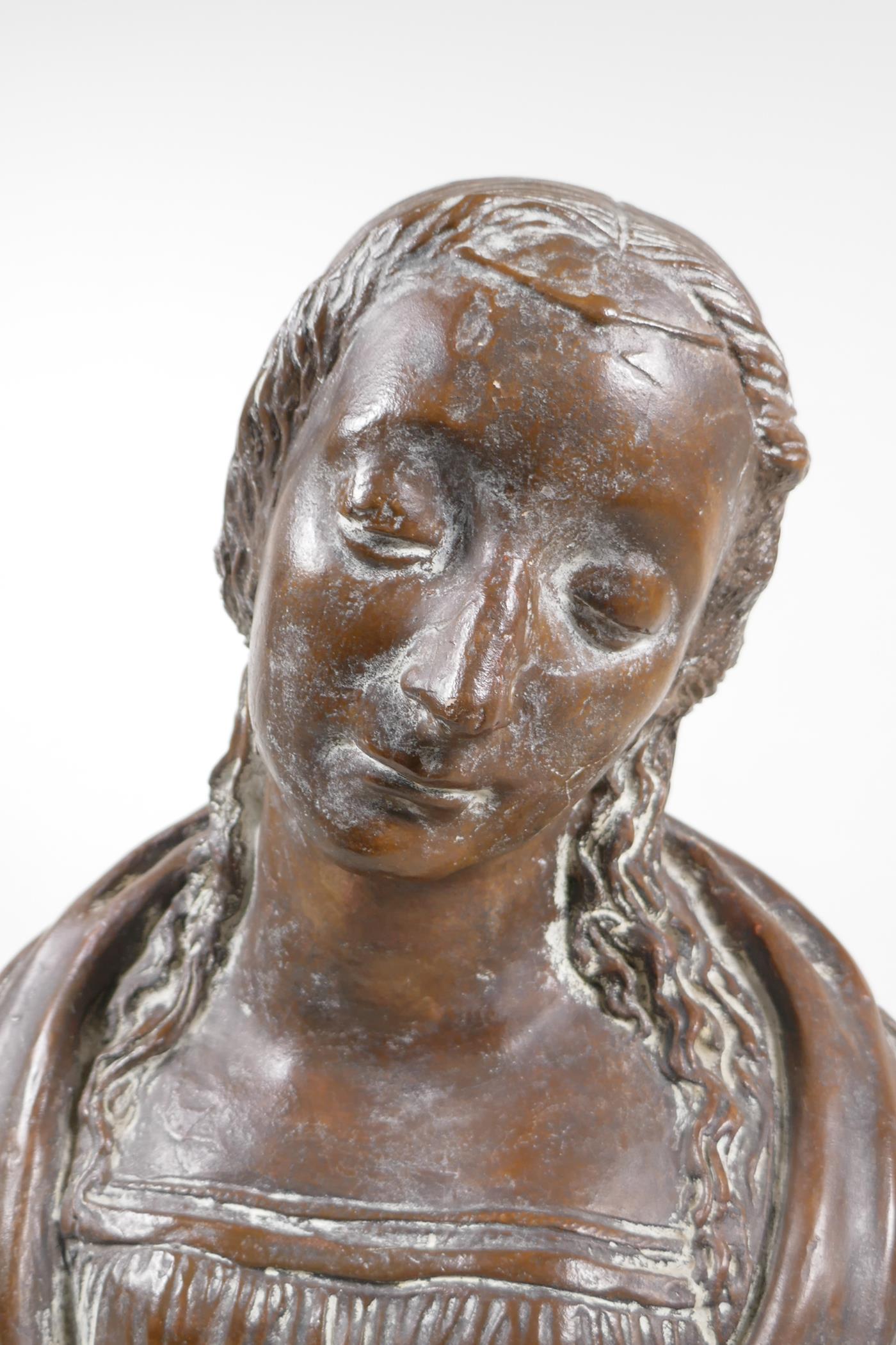 A glazed terracotta bust of a woman, 15" high - Image 3 of 6