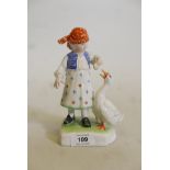 A Herend figure of a young girl & goose, 7" high