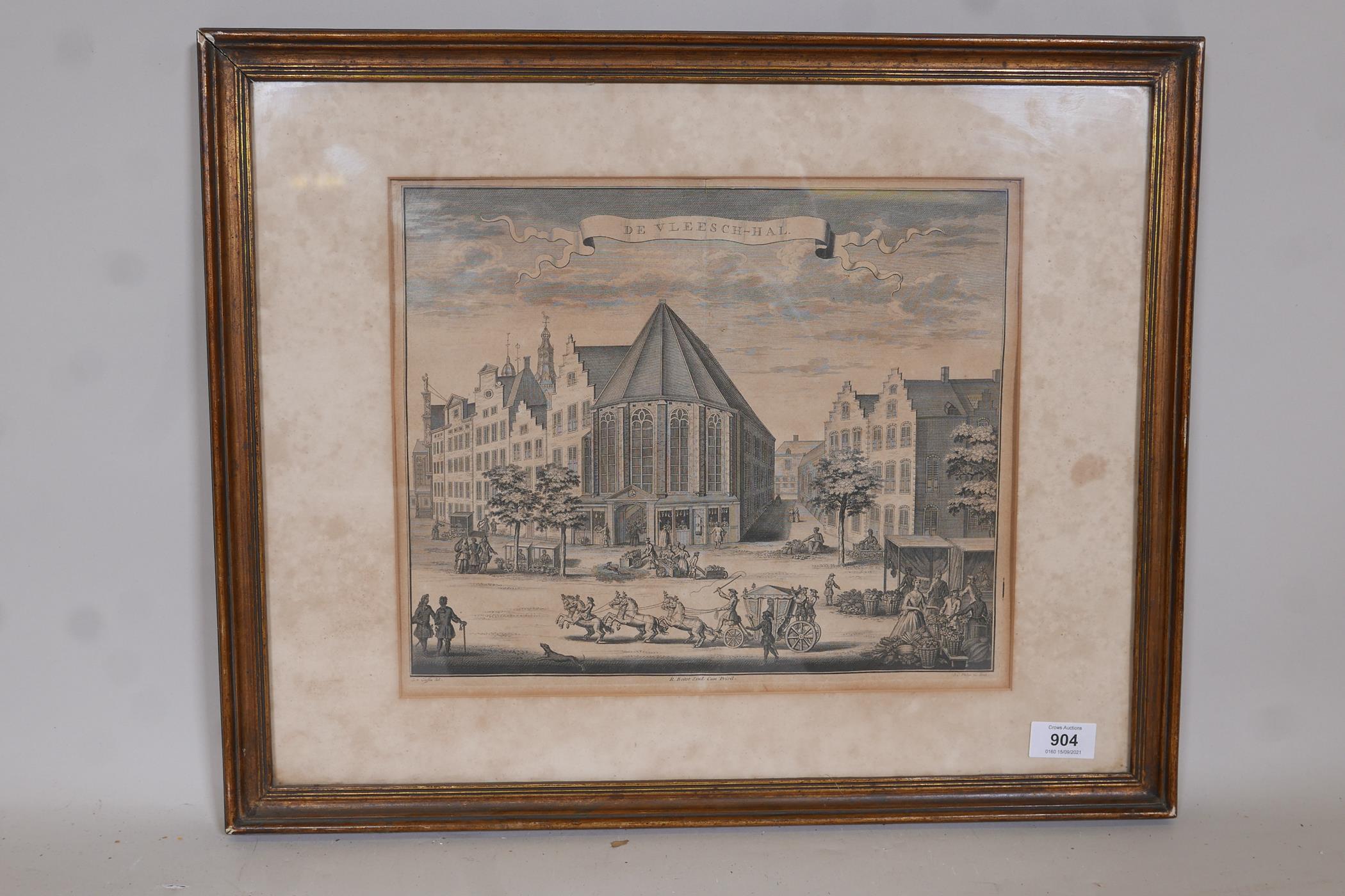 After G.V. Giessen, De Vleesch-Hal, early C18th engraving by Jan Caspar Philips, published by R. - Image 2 of 3