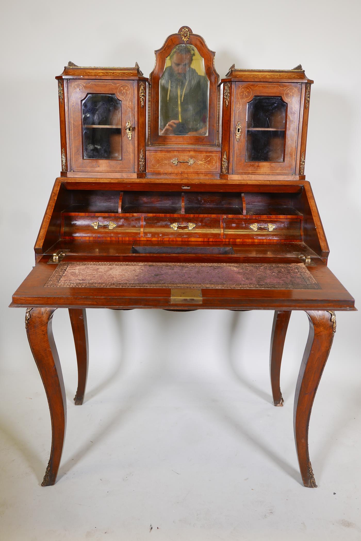A Victorian inlaid, figured and burr walnut bonne-heure-de jour, with a brass galleried top and - Image 4 of 7