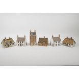 Six Denby village cottages, largest 6" high