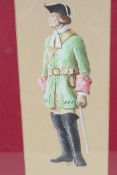 A Russian Dragoon, initialled G.R.C, watercolour, 5" x 10½"