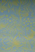 Eight full rolls of hand made wall paper, by Hugh Dunfold Wood, magnolia pattern, Olive on teal,