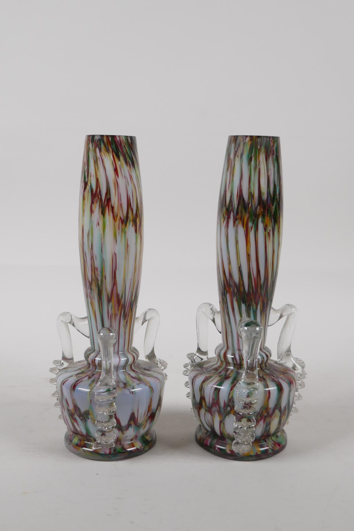 A pair of Murano style glass spill vases and an opaline glass vase with enamelled floral decoration. - Image 5 of 6