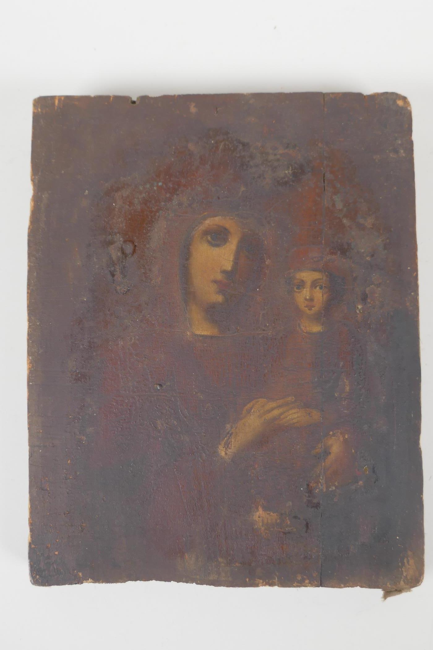 Portrait of the Madonna and Child, antique oil on panel, 8" x 7" - Image 2 of 3