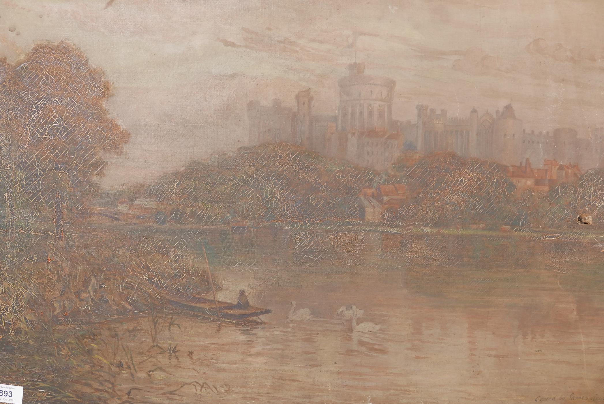 Windsor Castle from the Thames, oil on canvas, inscribed , copied by James Rous, a/f, 30" x 20"