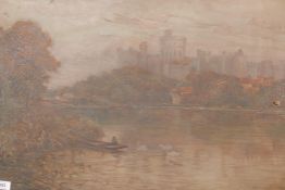 Windsor Castle from the Thames, oil on canvas, inscribed , copied by James Rous, a/f, 30" x 20"