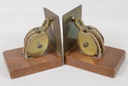 A pair of nautical rope block book ends, 4½"