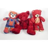 Two Marvel Avengers teddy bears, from the Build a Bear Workshop, 16" long and a Rosetta teddy bear