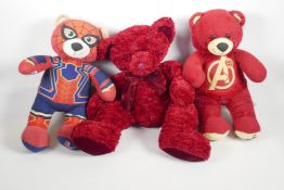 Two Marvel Avengers teddy bears, from the Build a Bear Workshop, 16" long and a Rosetta teddy bear