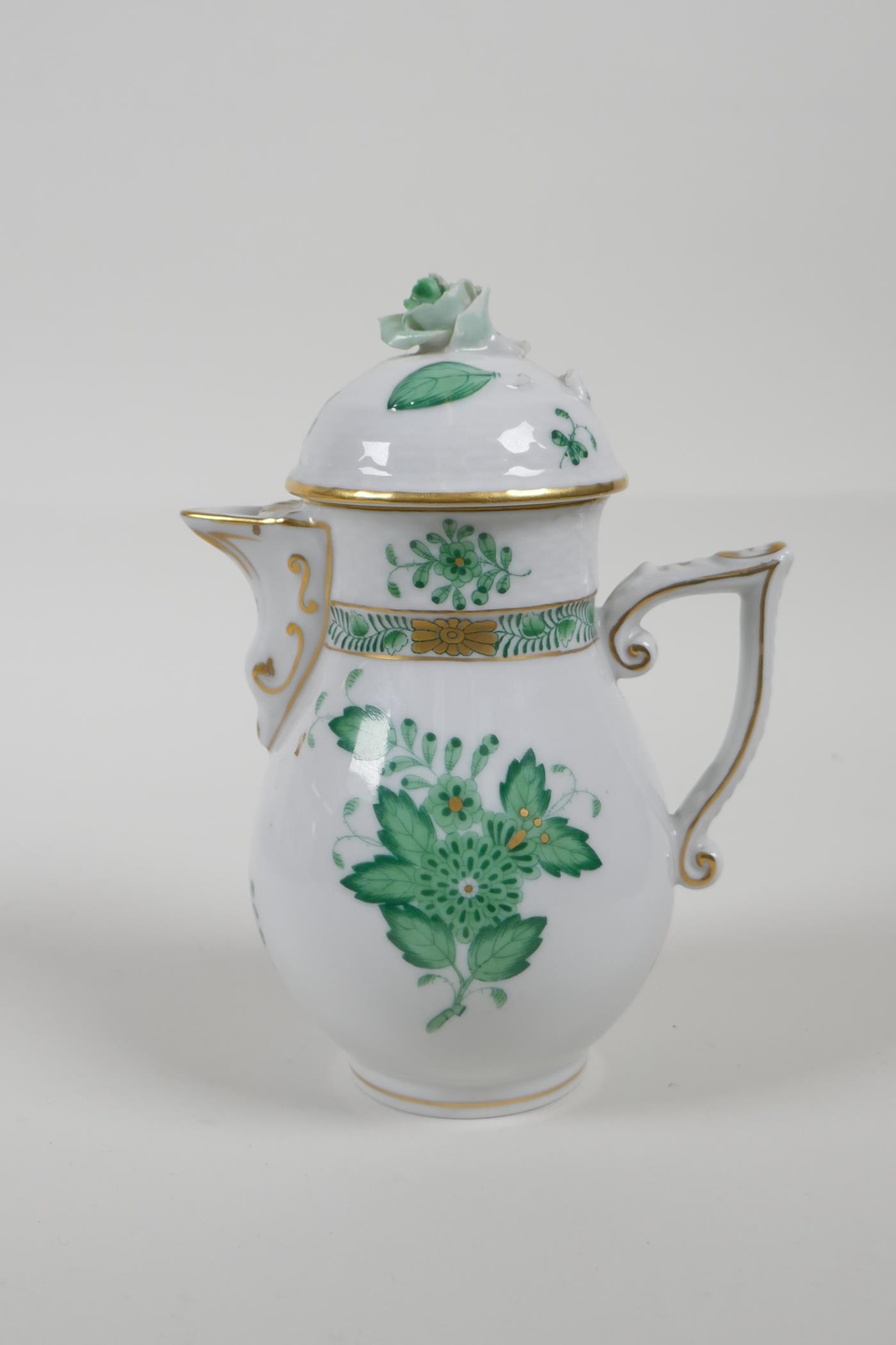 A Herend porcelain, with green Chinese bouquet pattern, two handled pot. And milk jug. AF. Largest - Image 7 of 10