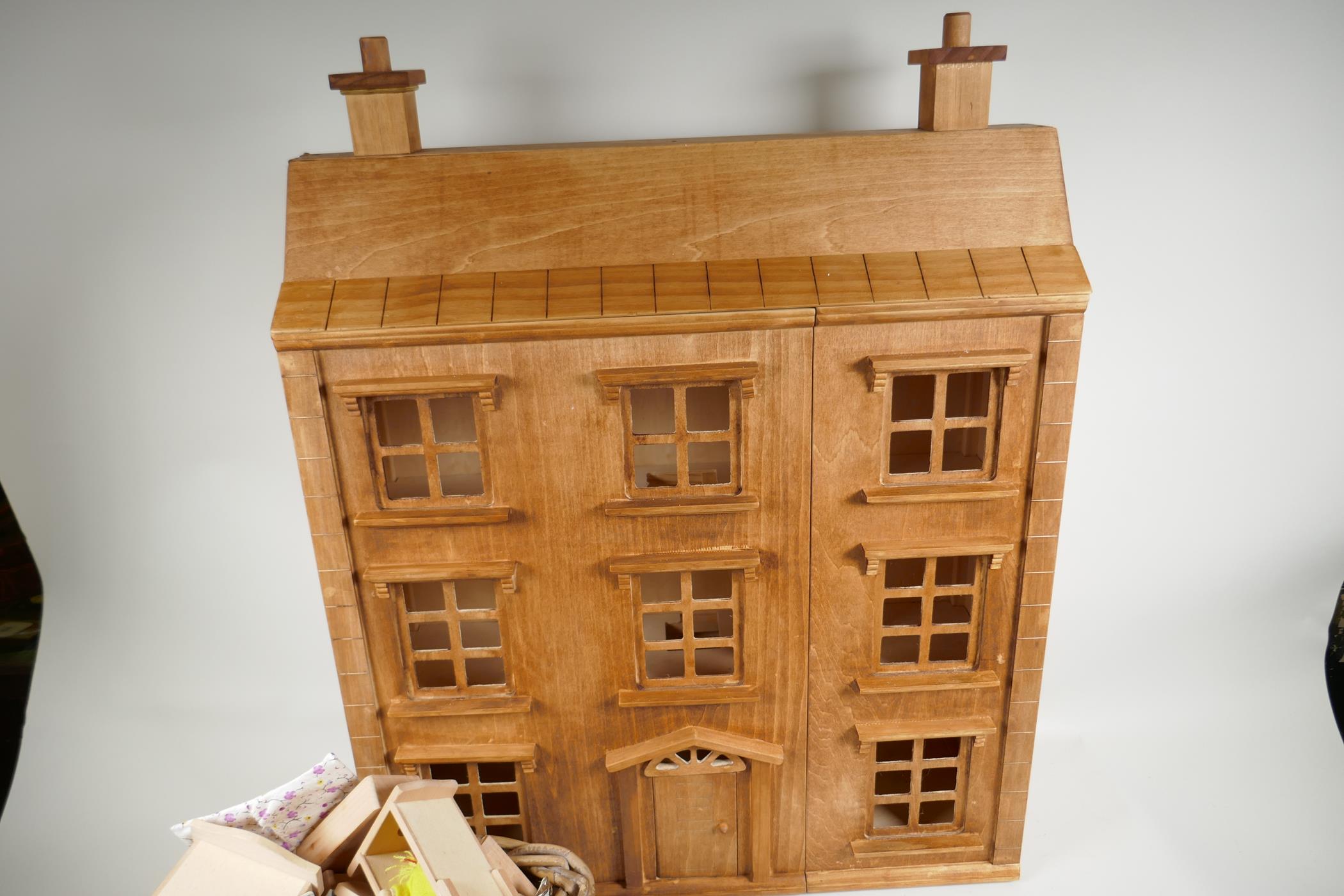 A scratch built dolls house and a quantity of furniture and accessories, 22" wide, 28" high - Image 2 of 5