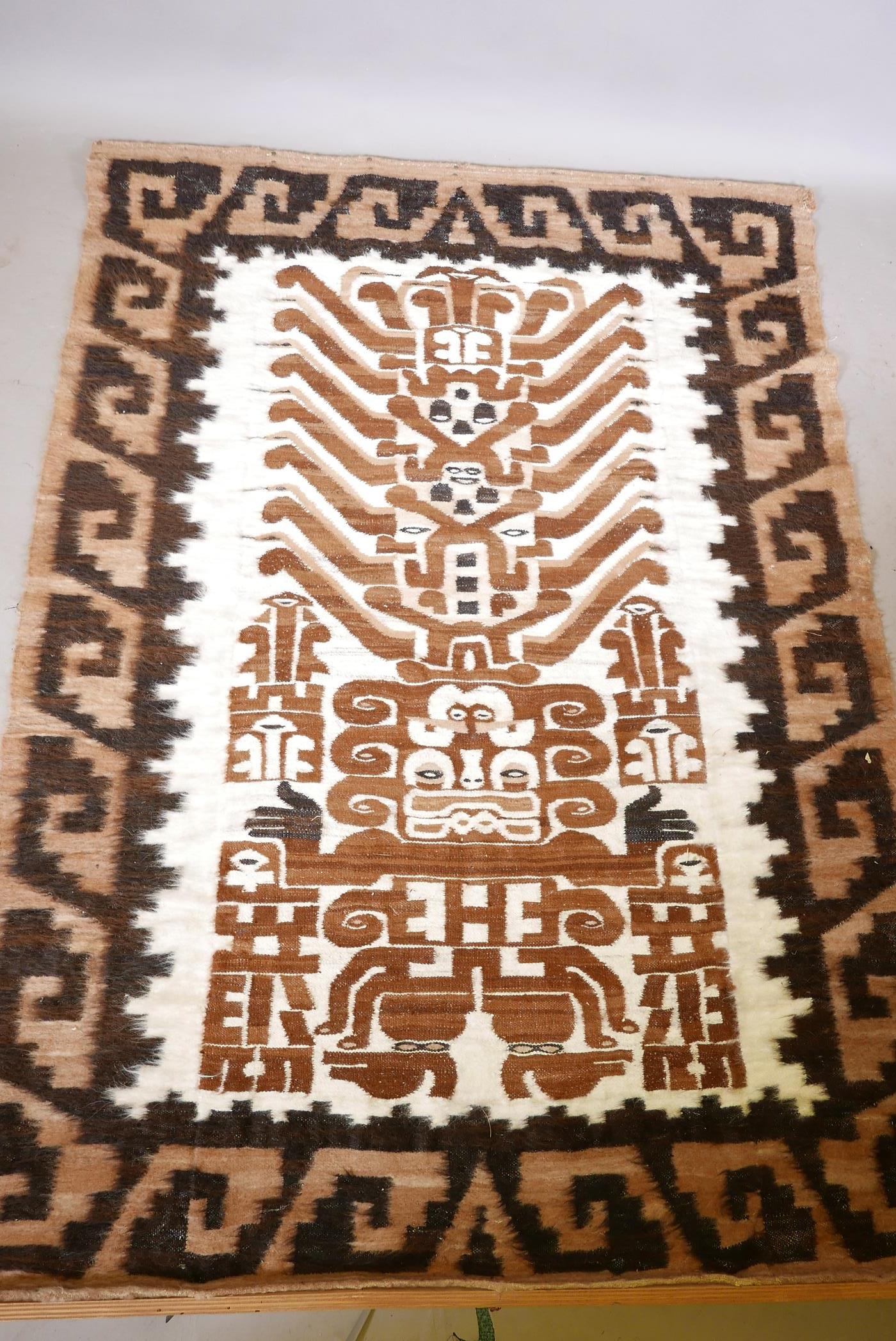 A Mexican wool wall hanging, possibly alpaca, 52" wide