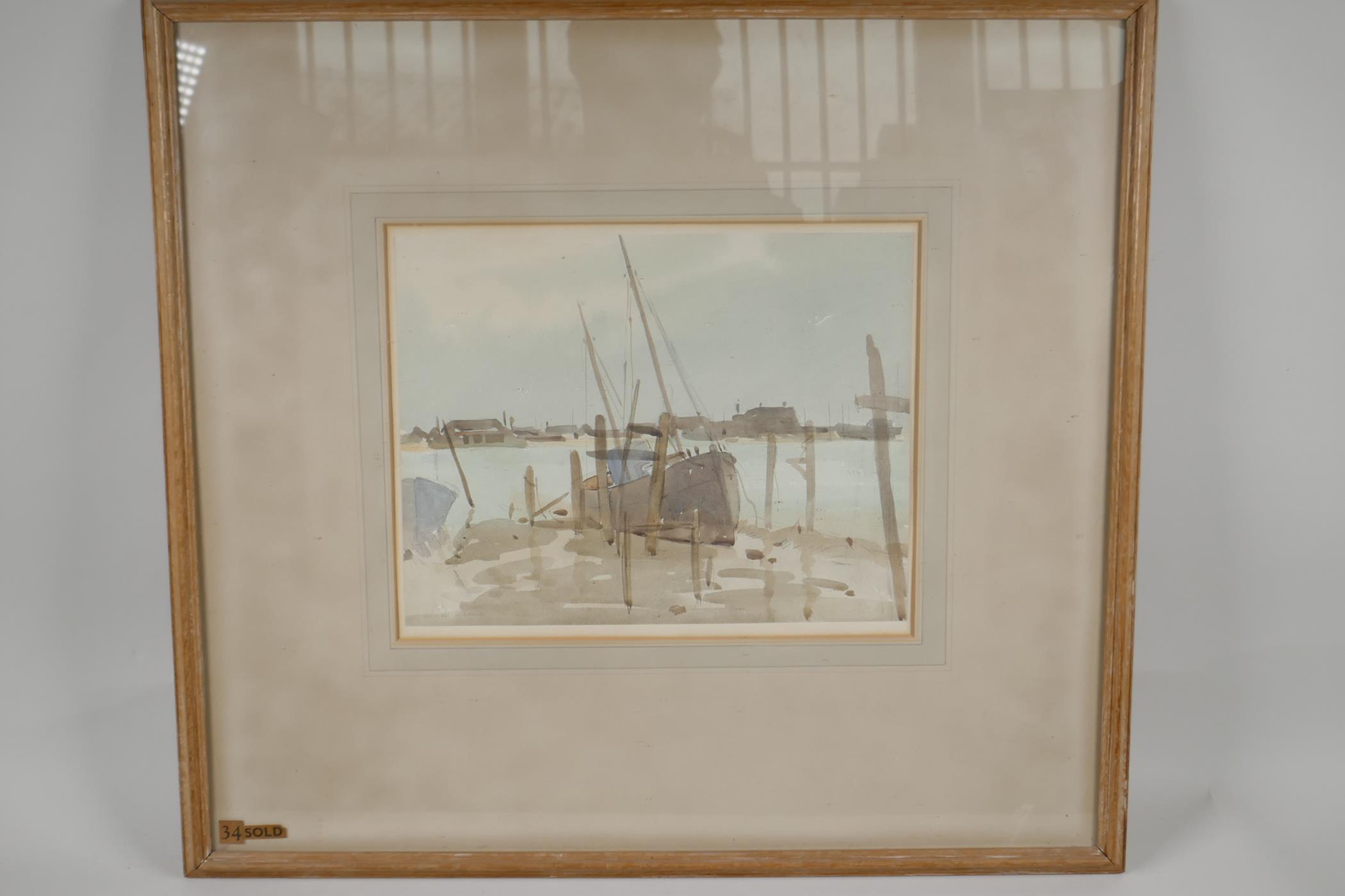 A harbour scene with moored boats, signed P.W. Steer, watercolour, 9" x 12" - Image 4 of 5