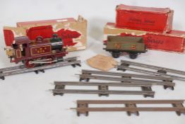 A Hornby '0' guage, no.1 tank loco, in LMS livery, with clockwork motor, in original box with