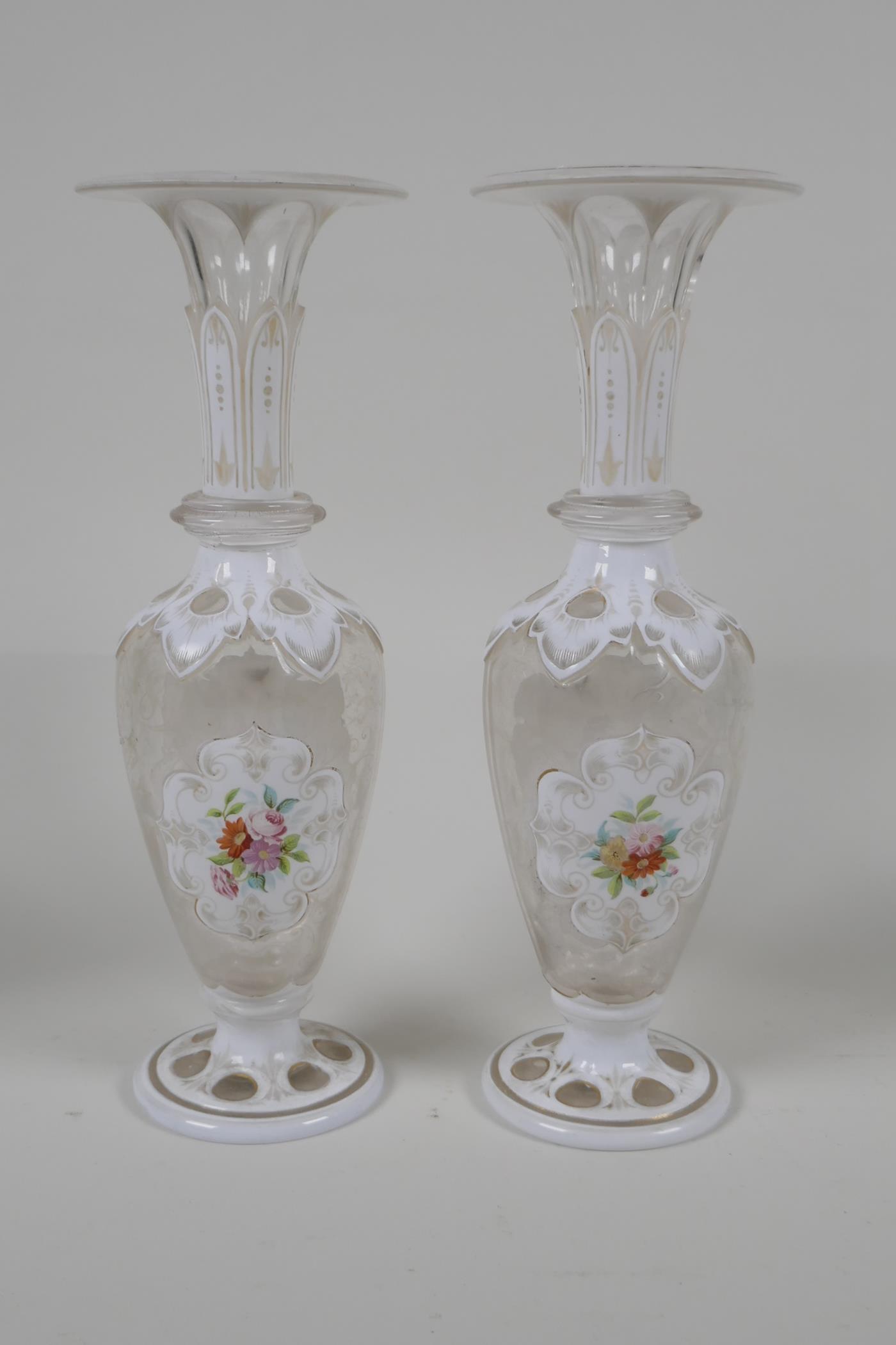 A pair of Bohemian overlaid glass vases with enamel & cut glass decoration, together with a - Image 4 of 6