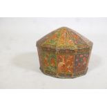 A C19th Indian/Kashmiri lacquered wood box & cover, finely decorated in enamels and gilt, with