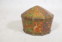 A C19th Indian/Kashmiri lacquered wood box & cover, finely decorated in enamels and gilt, with