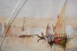 Venice Lagoon, by F. Crane, watercolour, 5 ½" x 3½", a coastal scene at night with lighthouse,