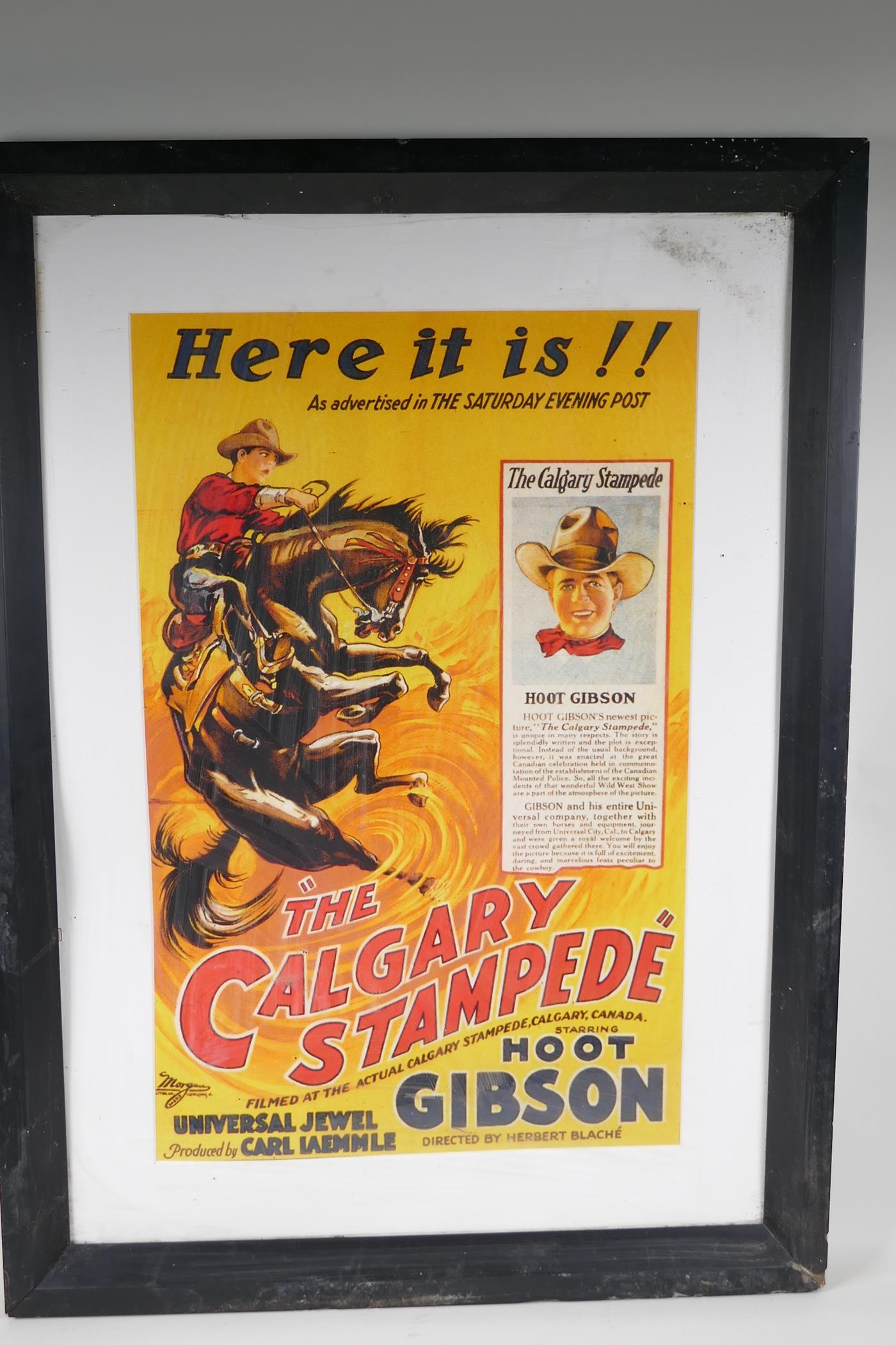 A framed film advertising poster for 'The Calgary Stampede', starring Hoot Gibson, directed by - Image 2 of 2