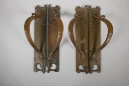 Four early C19/20th brass Art Nouveau door handles, by W & R Leggott of London & Bradford, 2½ x 14"