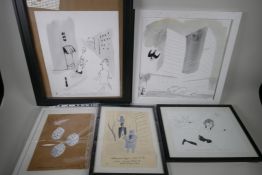 Five pen & ink cartoons, relating to Fulham & surrounding area. All signed 'Z'. Largest 16" x 13"