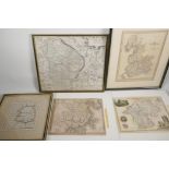 Four maps of English counties, including Lincolnshire with Latin notations, and an early map of