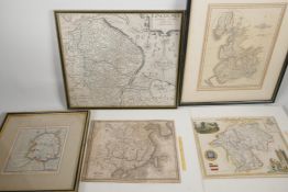 Four maps of English counties, including Lincolnshire with Latin notations, and an early map of