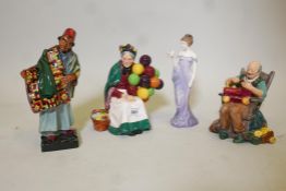 A Royal Doulton figure of the Carpet Seller, the Toymaker, Balloo Seller and "Harmony"