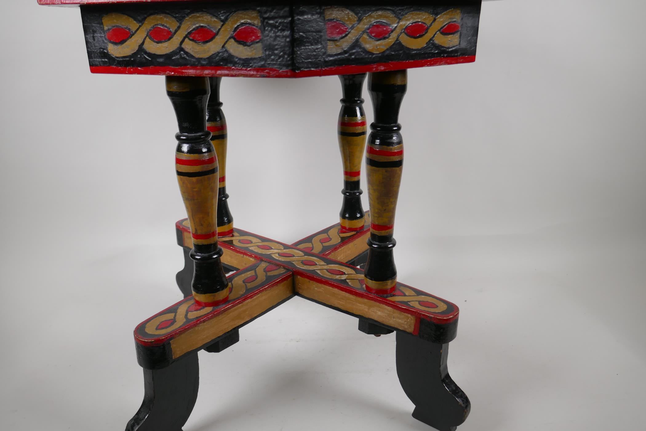 A Russian Soviet hand painted occasional table, with later hexagonal top, c1935. 18" high x 16" - Image 2 of 3