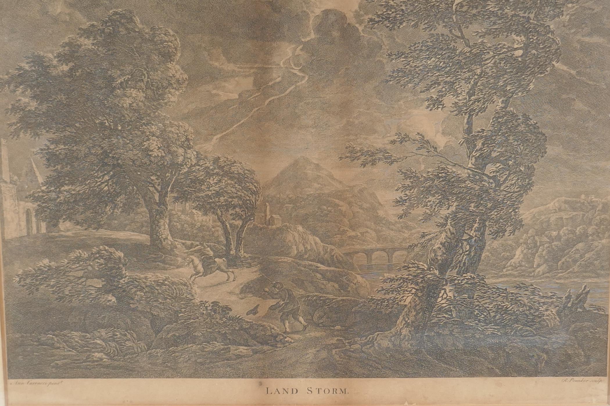 After Annibale Carracci, Land Storm, late C18th/earlyC19th engraving by R. Pranker, 17" x 13"