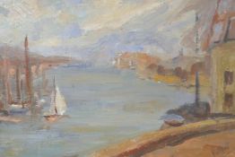 An old Impressionist continental port scene, indistinctly signed. Together with a V. C Hardingham,