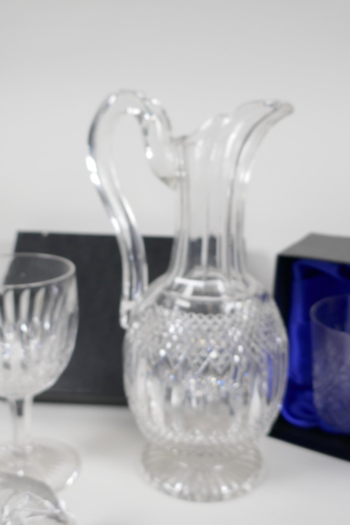 A cut lead crystal wine jug, 11" high, A/F,  matching goblet, a pair of lead crystal tumblers and - Image 3 of 4