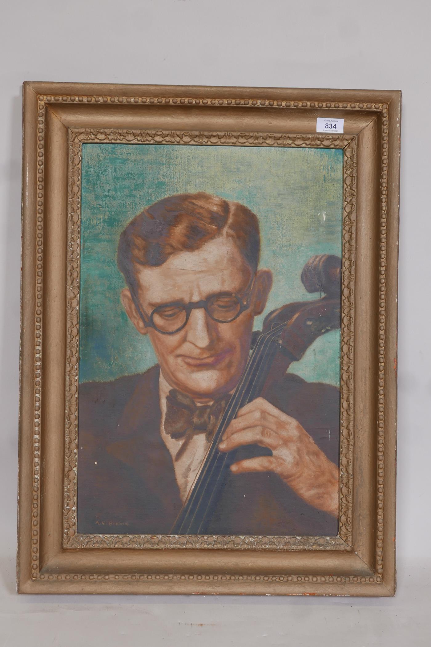 A.C. Brome (Miss Adele Cecilia), The Cellist, signed, early C20th oil on canvas laid on board, 15" x - Image 2 of 5