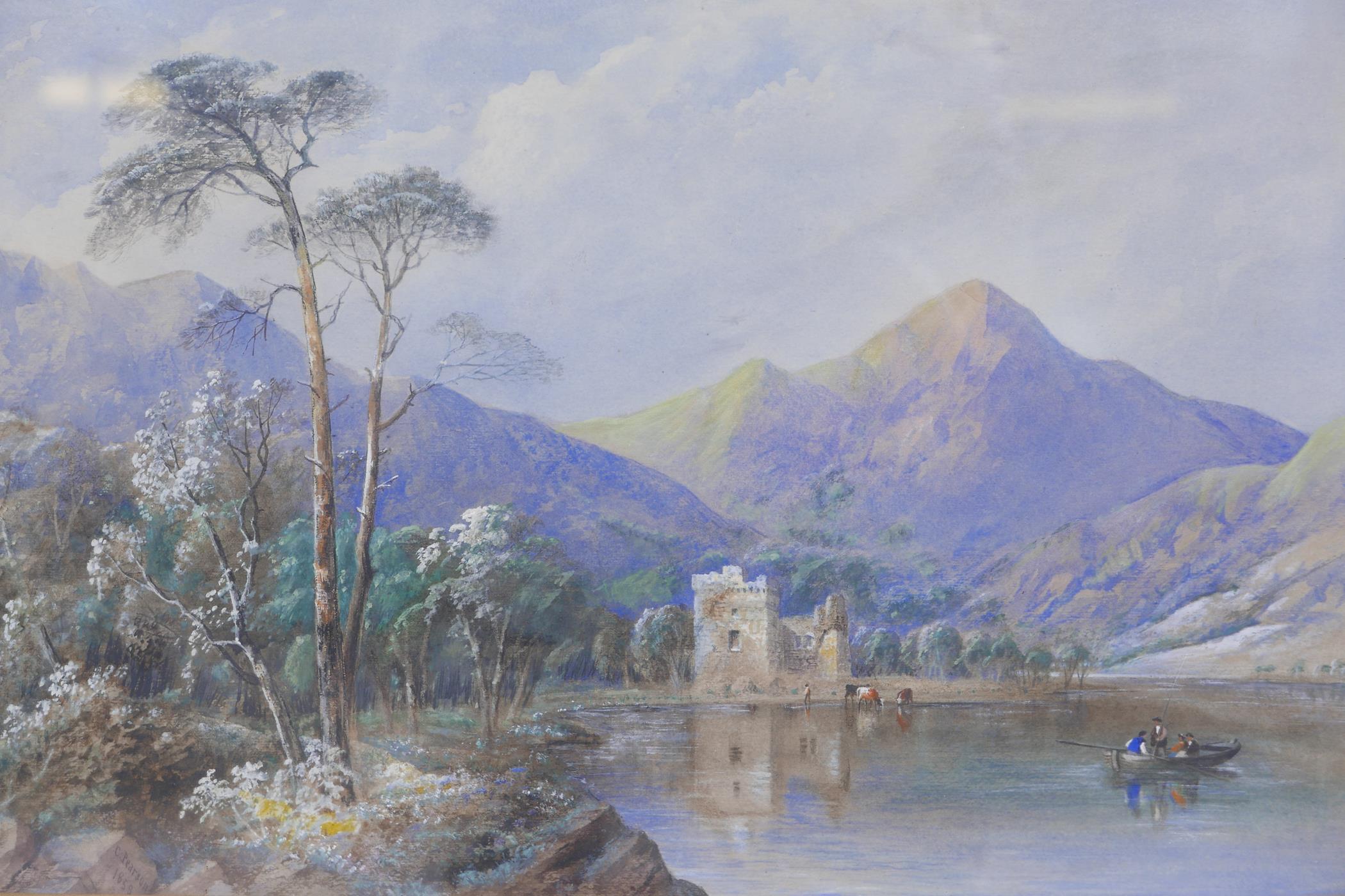 Cornelius Pearson, lake scene with highland mountains, watercolour heightened with white, signed and