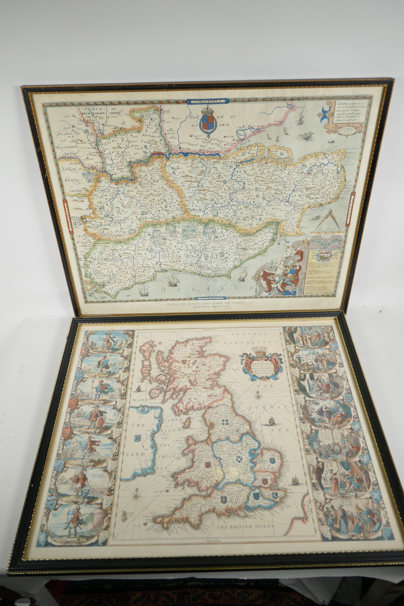 After Saxton, hand finished map of Kent, Sussex, Surrey and Middlesex, 1575, and a later map of - Image 7 of 7