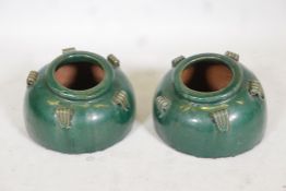 A pair of Compton pottery, sea green glazed terracotta planters. 13" diameter