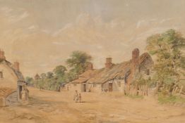 An early C19th landscape of a rural town, naive watercolour, 15" x 9"