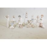 Four Lladro figures & six others, including Nao, largest 10" high