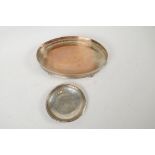 A small oval silver plated gallery tray, 9" x 6", together with an eastern silver dish, unmarked. (
