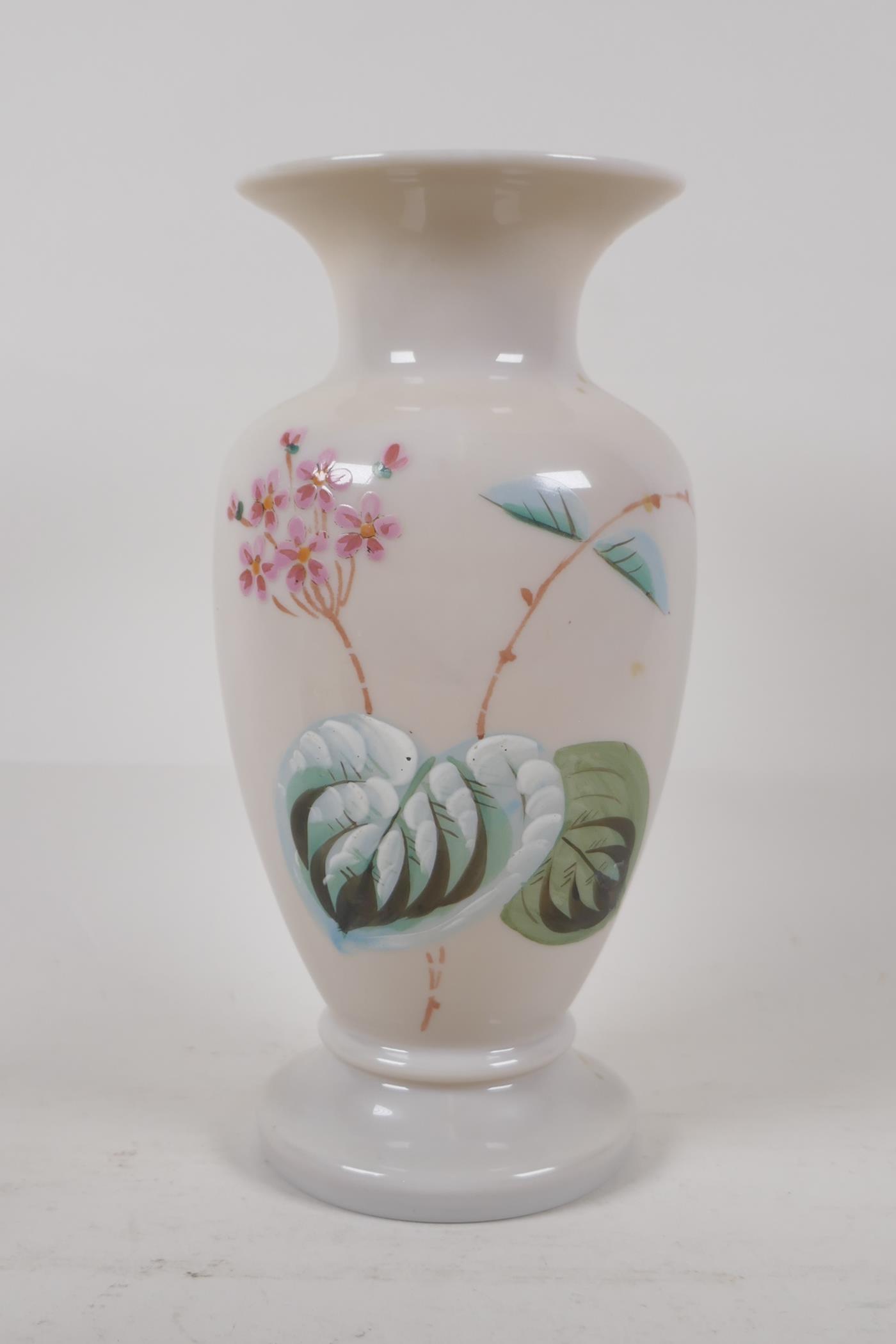 A pair of Murano style glass spill vases and an opaline glass vase with enamelled floral decoration. - Image 2 of 6