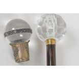 Two crystal glass dandy cane handles, 1½" diameter