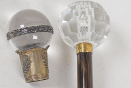 Two crystal glass dandy cane handles, 1½" diameter