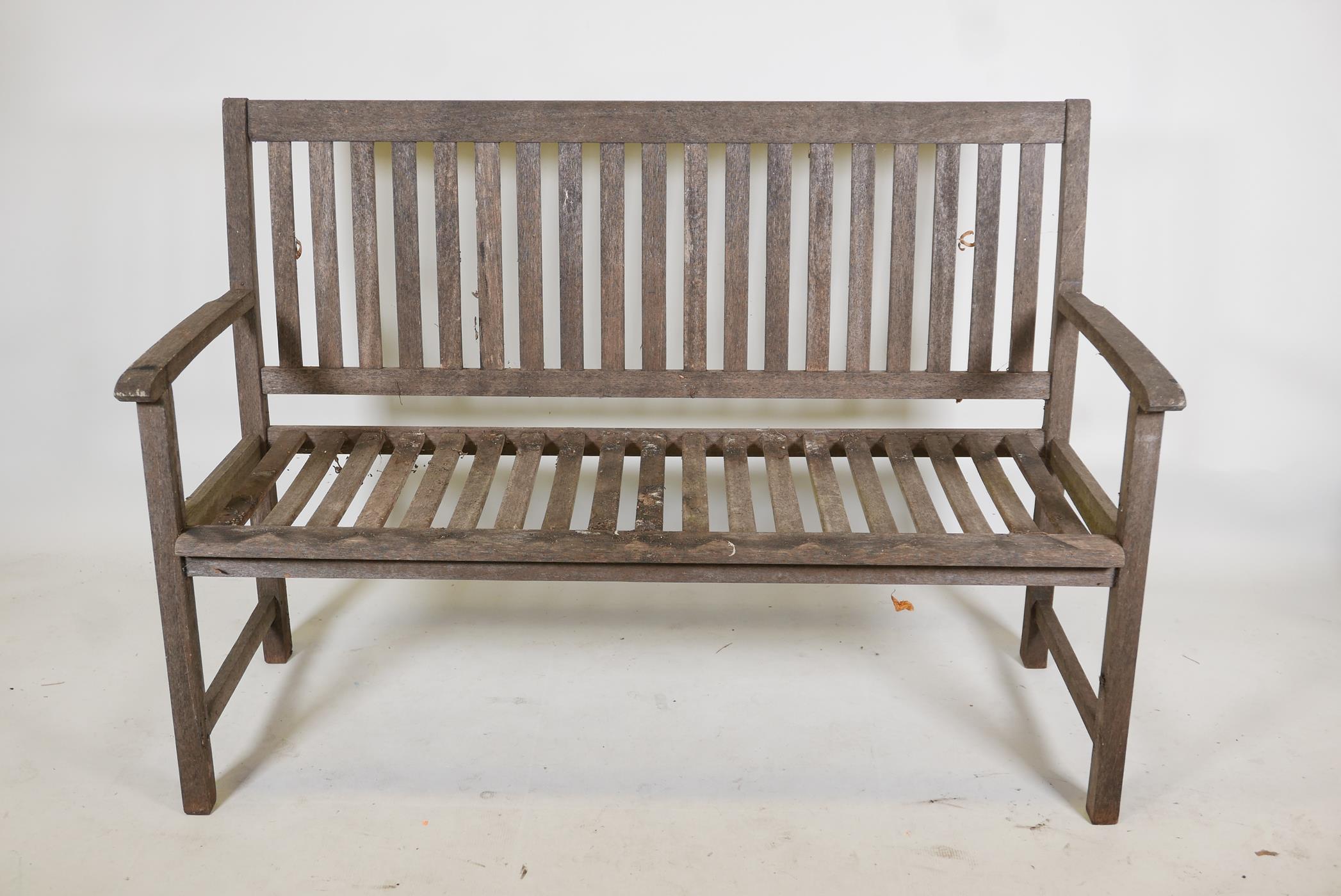 Teak garden bench with slatted seat and back, 51" wide