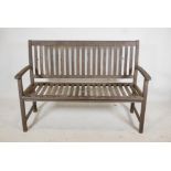 Teak garden bench with slatted seat and back, 51" wide